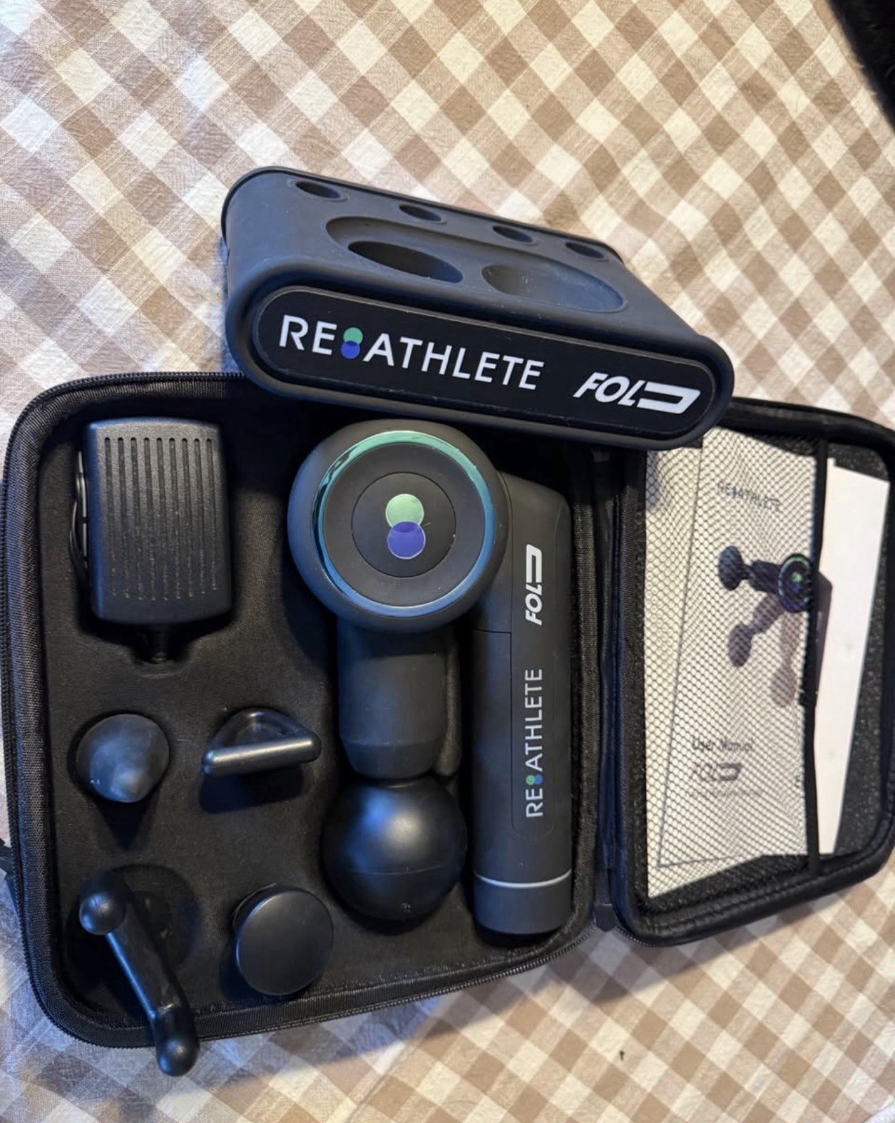 REATHLETE FOLD Percussion Massage Gun, 5 Heads, Case, Handheld, Black