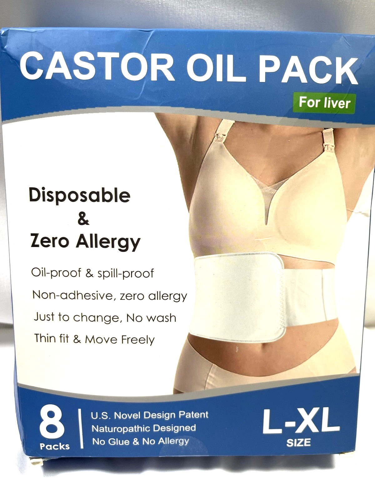 Organic Cotton Castor Oil Pack Wrap Hypoallergenic & Adhesive-Free, 8 Disposable
