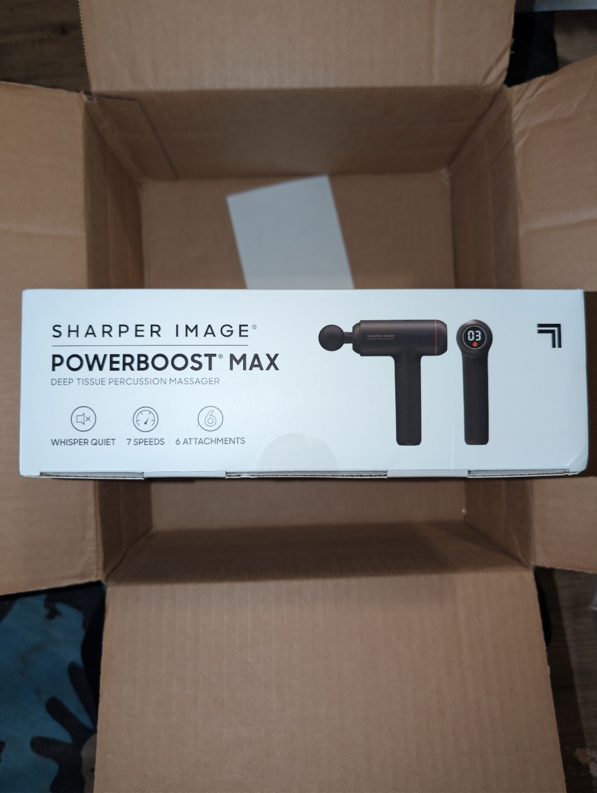 Sharper Image Powerboost Max Percussion Massage Gun 6 Heads Multispeed Black