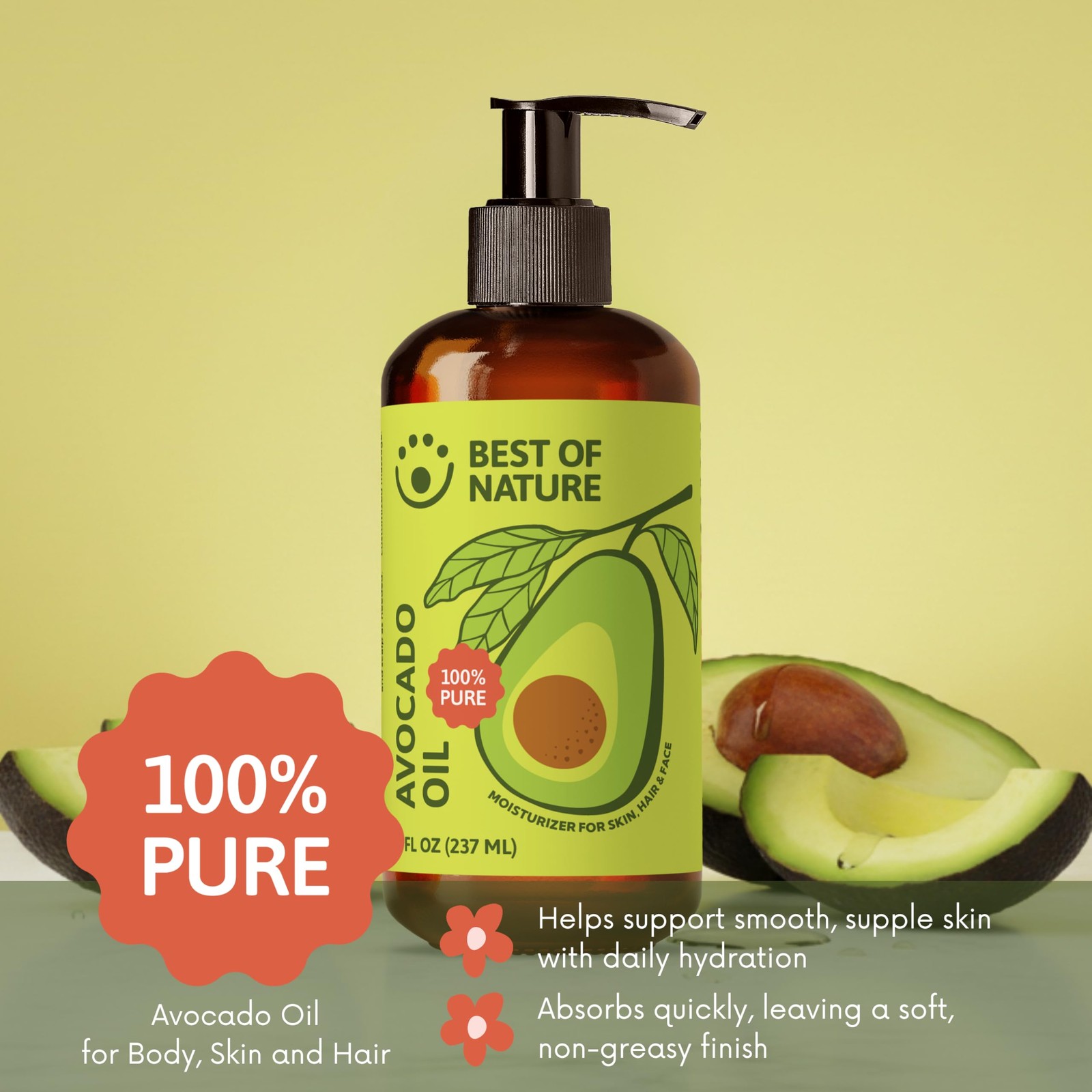 Best of Nature 100% Pure Avocado Oil – Natural Massage Oil, Moisturizing Body…