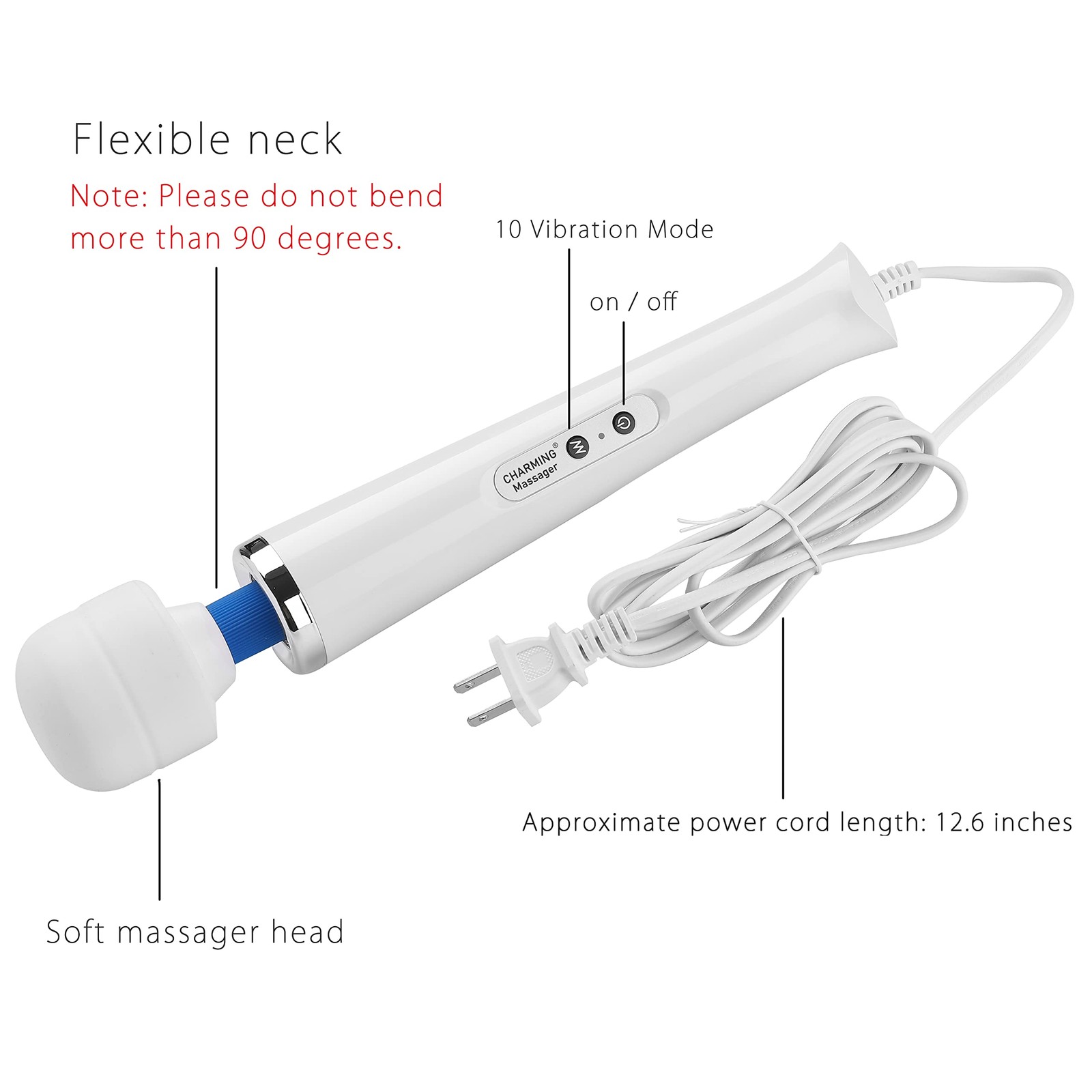10 Speeds Wired Powerful Handheld Back Massager with Strong Vibration, Person…