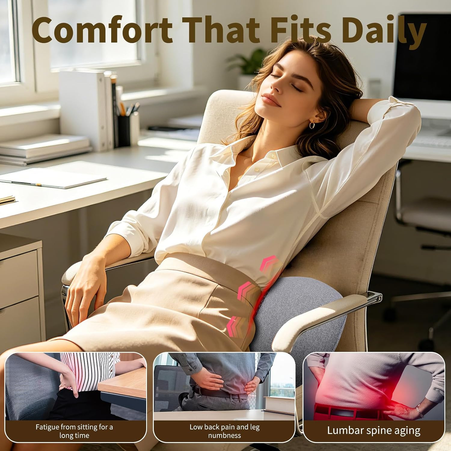 USB Electric Lumbar Support Pillow with Charger Adapter | 3-In-1 Triple Fusion B
