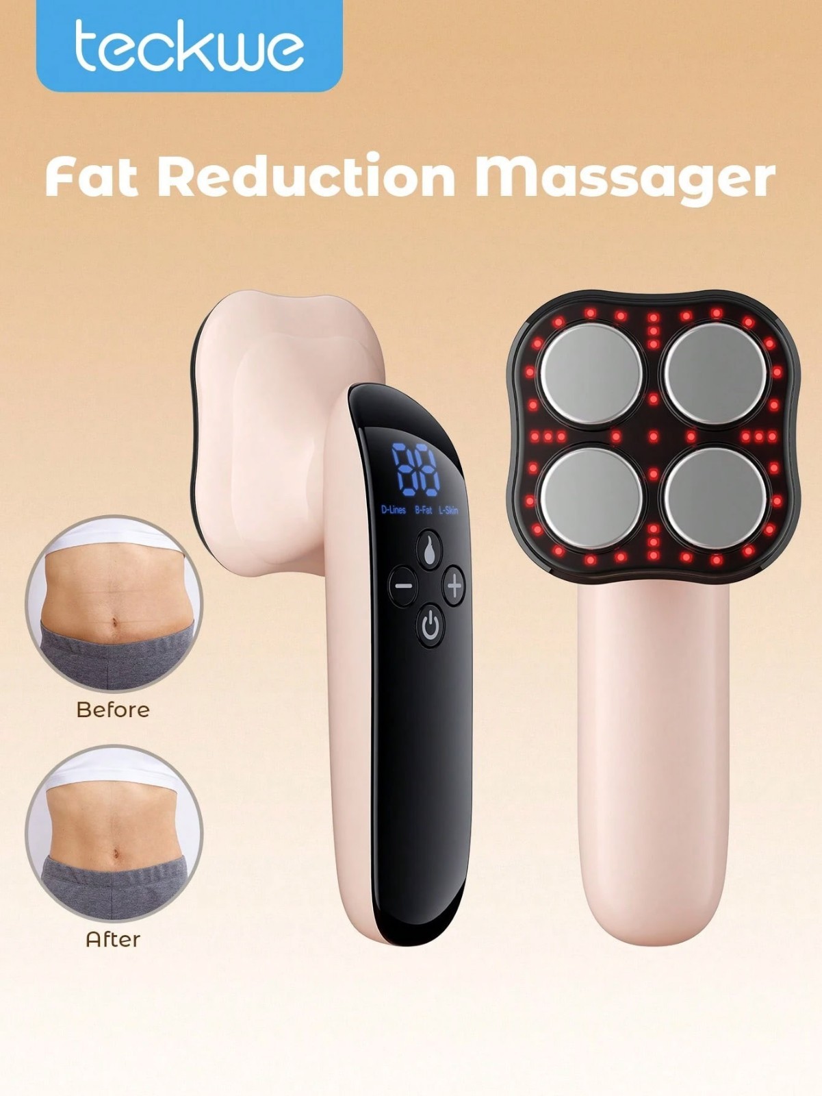 Cordless Body Massager 4 Heads Beauty Massage Machine Belly Thigh Pink