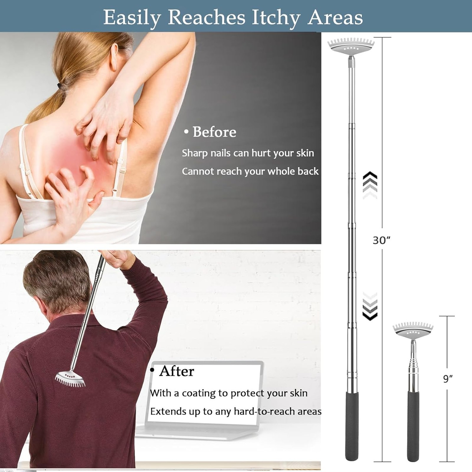 Extendable Back Scratcher for Men Women Adults, Telescoping Massager, 2 Pack