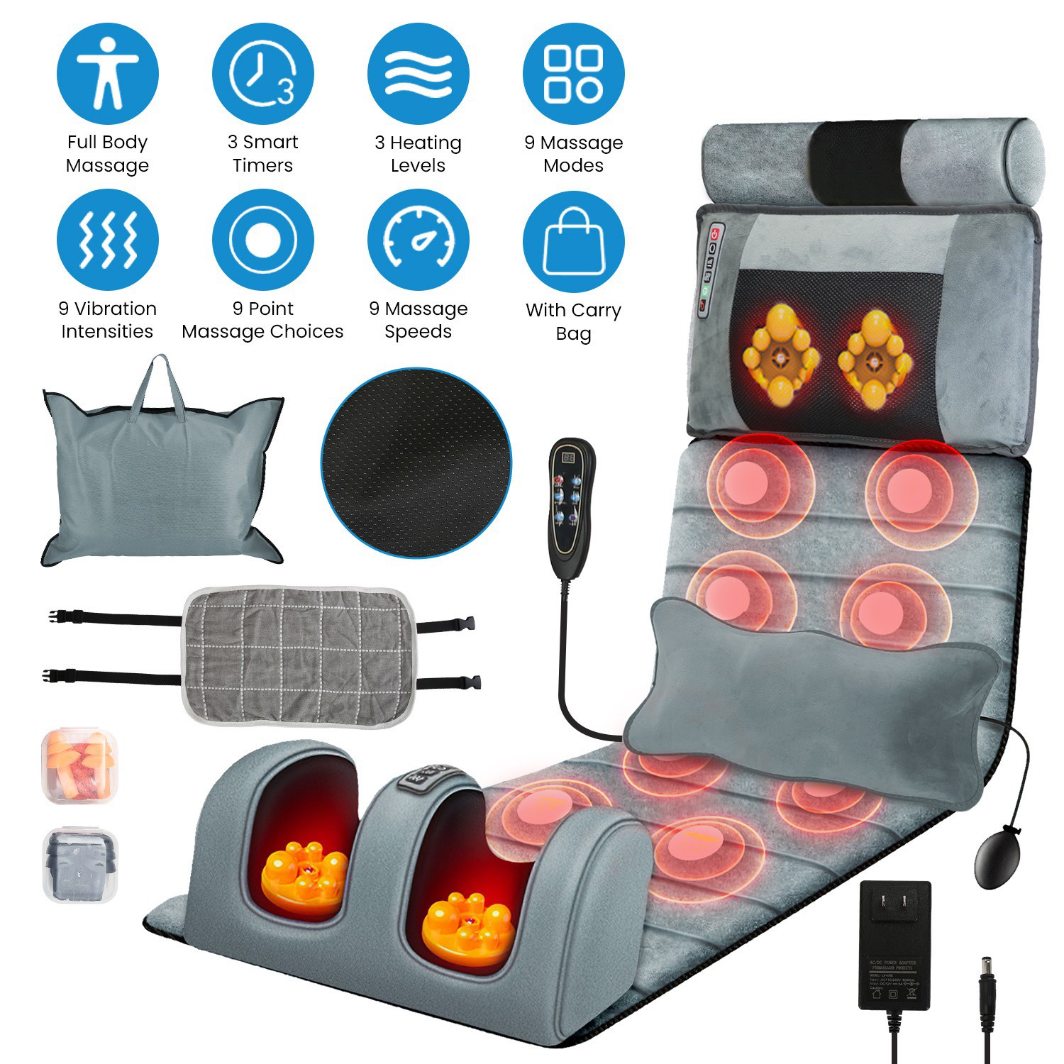 Detachable Neck & Foot Massager Full Body Vibration Massage Mat 9 Speed Modes