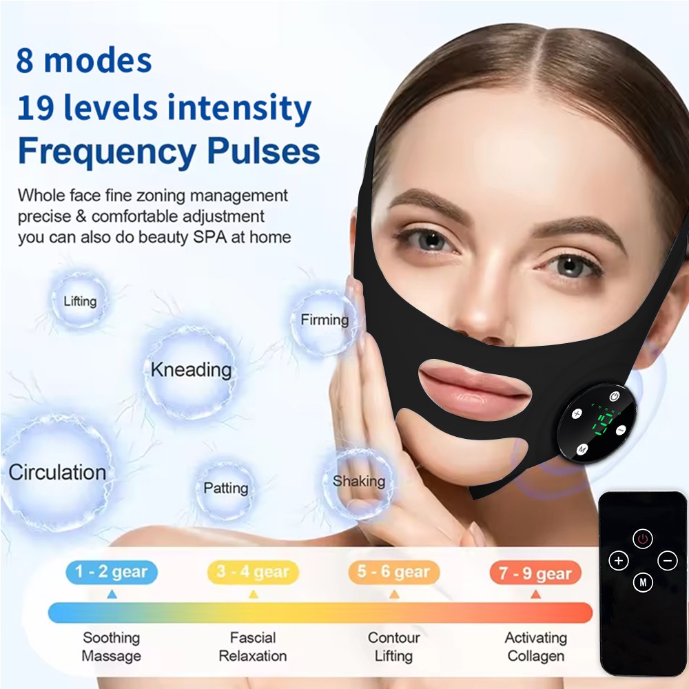EMS Face Lifting Mask Microcurrent V Line Facial Strap 8 Modes 19 Levels