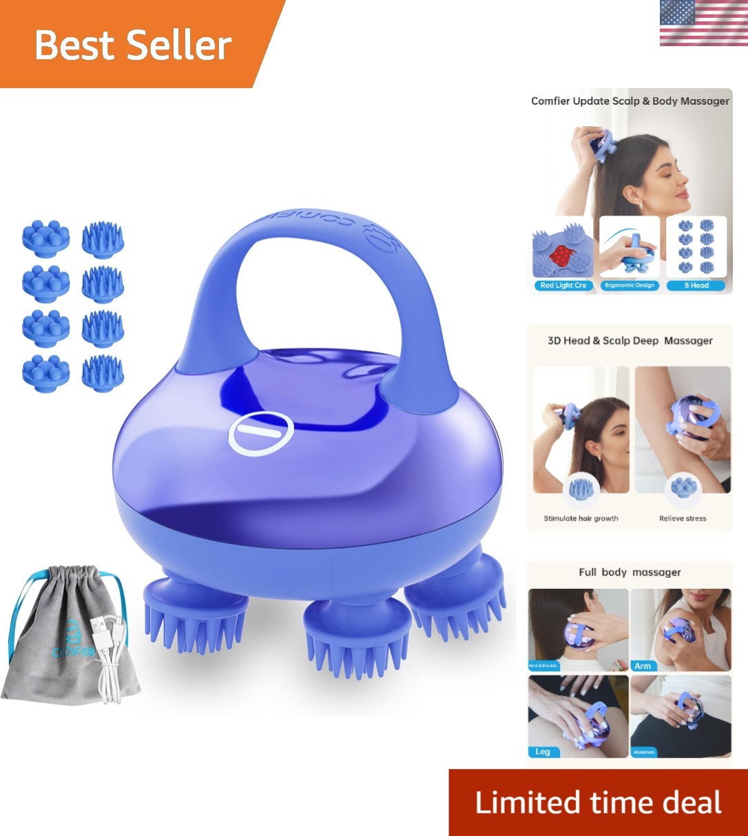 8 Claw Cordless Scalp Massager – Gentle Cleansing for Relaxation & Grooming