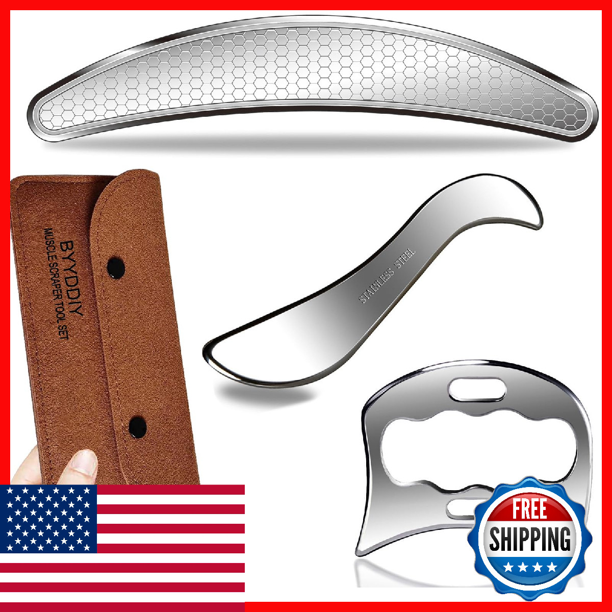Byyddiy 3 In 1 Stainless Steel Muscle Scraper Tools Setscraping Massage Tools