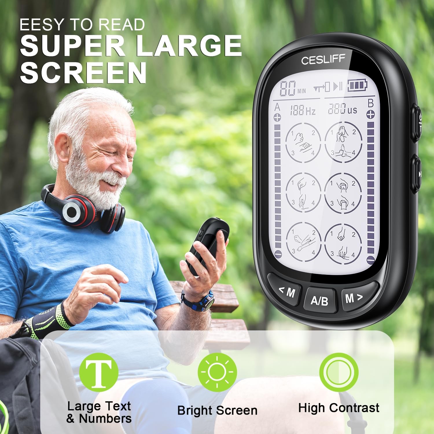Dual Channel TENS EMS Unit 24 Modes 36 Levels, Upgraded Large Screen Intensit…