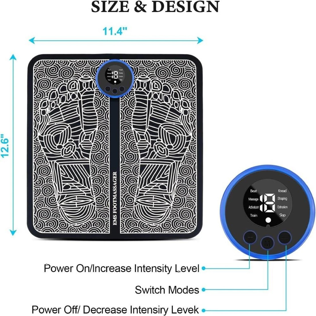 EMS Electric Foot Massager Mat Blood Circulation Muscle Stimulator Pad 8 Modes