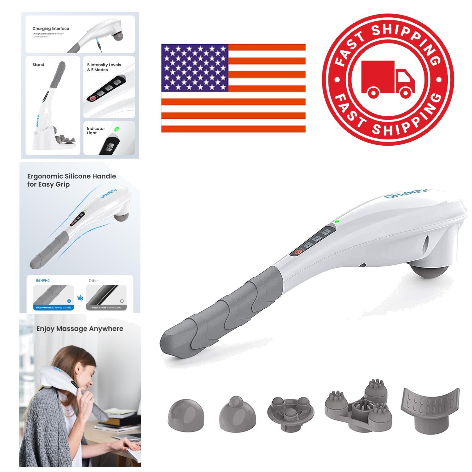 Cordless Electric Neck Massager with Adjustable Intensity for Home Use