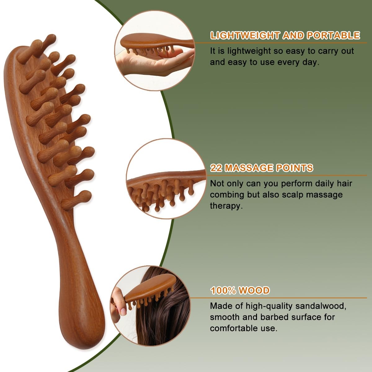 Wooden Scalp Massage Comb – Sandalwood Head Massager Tool, Gua Sha Brush for …