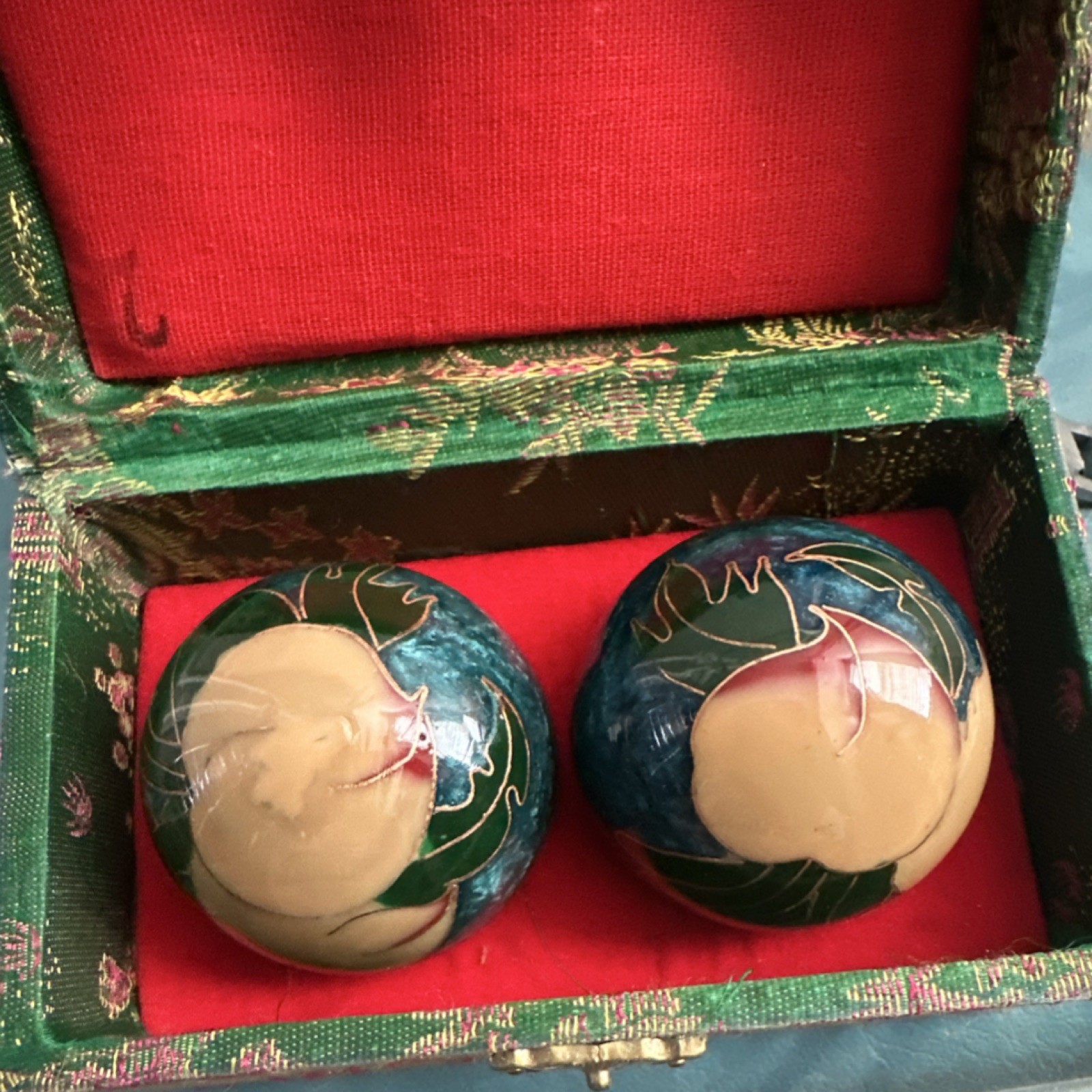 55mm Blue Peach Flower Handheld Massage Balls, Set of 2 with Decorative Box