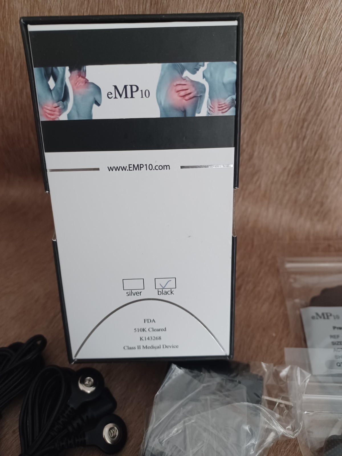 eMP10 TENS/EMS Portable Unit Black Brand New Open Box ++ 13 Extra New Electrodes