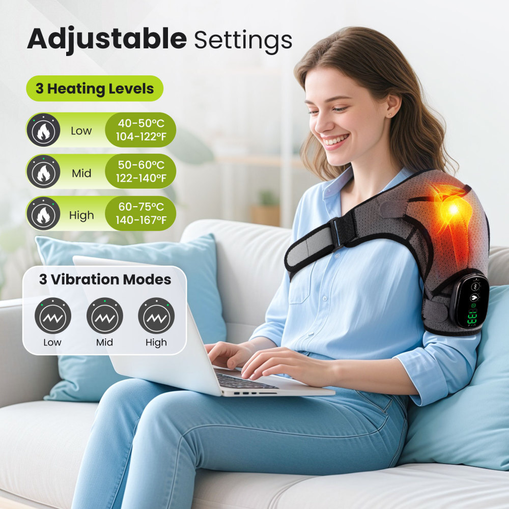 Electric Cordless Heated Shoulder Brace, Shoulder Heating Pad Wrap with Massage