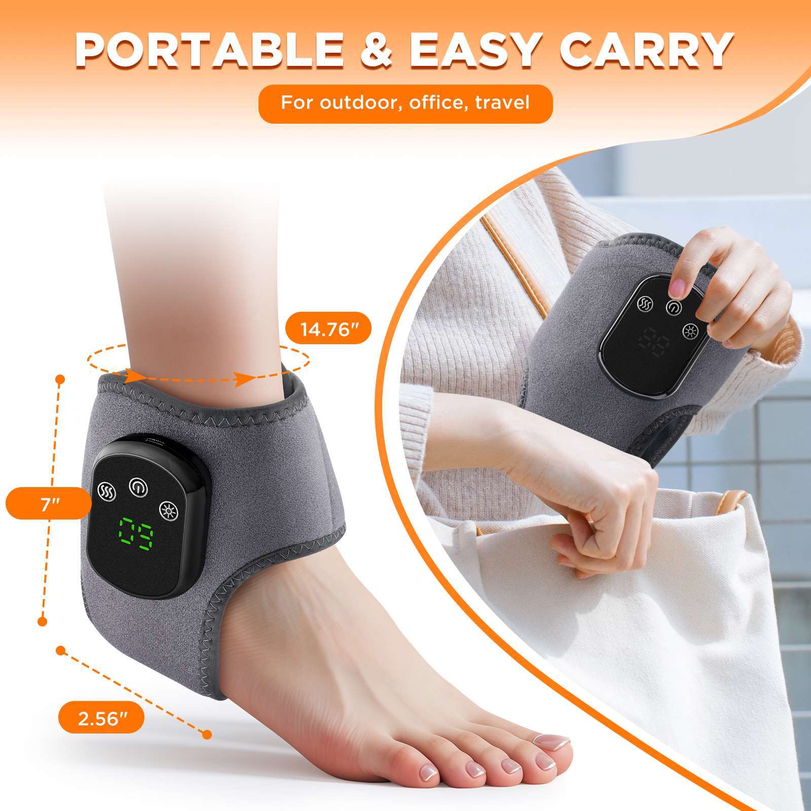 2 Pack Electric Foot Ankle Massager Pain Relief 5 Heat Levels, 3 Vibration Modes