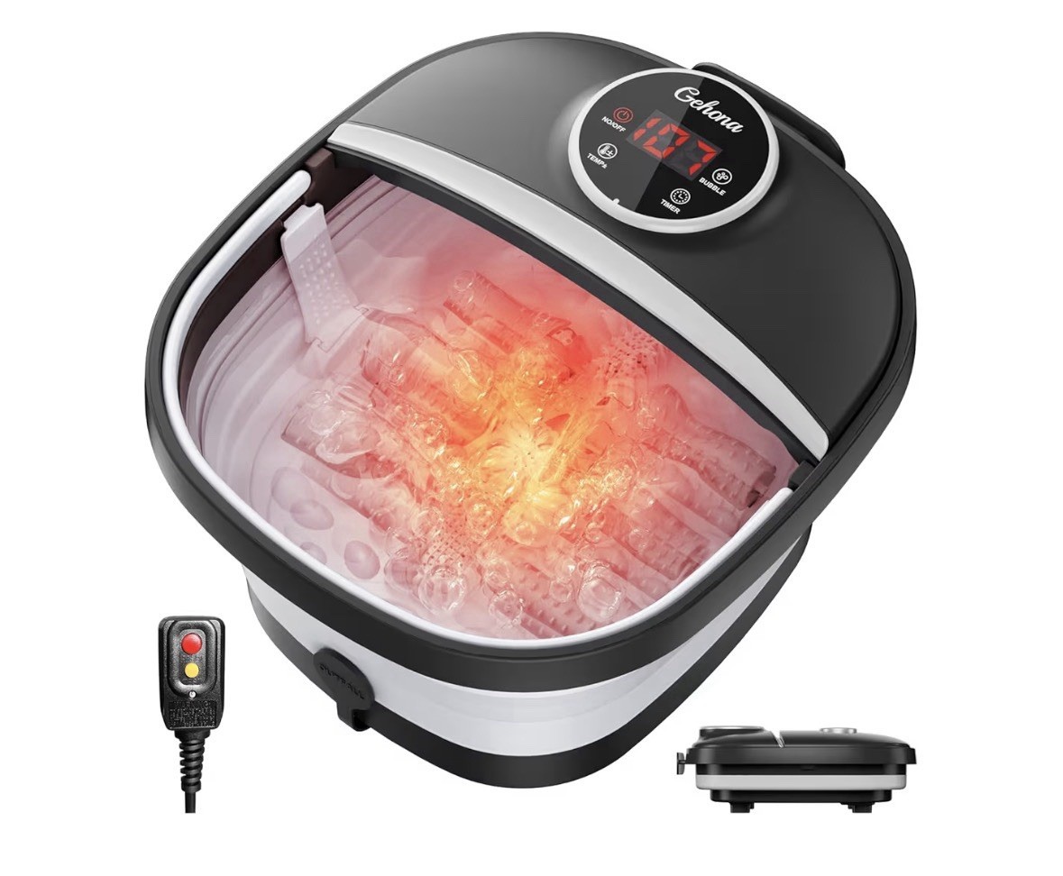 GEHONA Collapsible Foot Spa Bath with Heat, Foot Massager with Two Side Supports