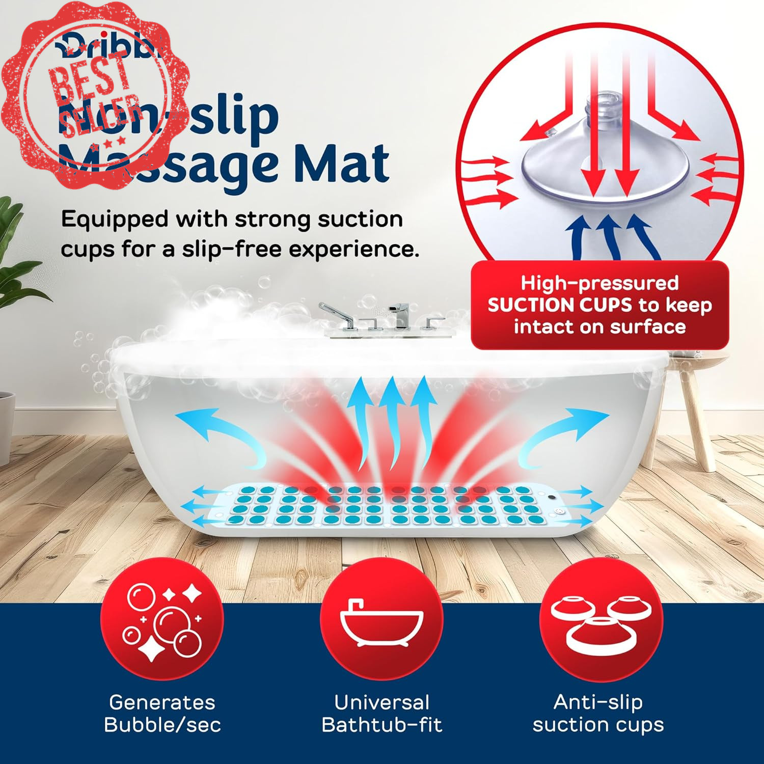 Electric Bubble Massage Bathtub Mat w/Heater Air Pump Remote 6-Speed Non-Slip Sp