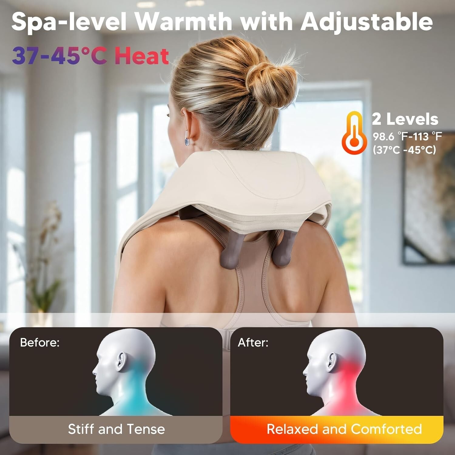 Mini Shiatsu Neck Massager Shoulder Massager with Heat for Pain Relief Beige Bx8