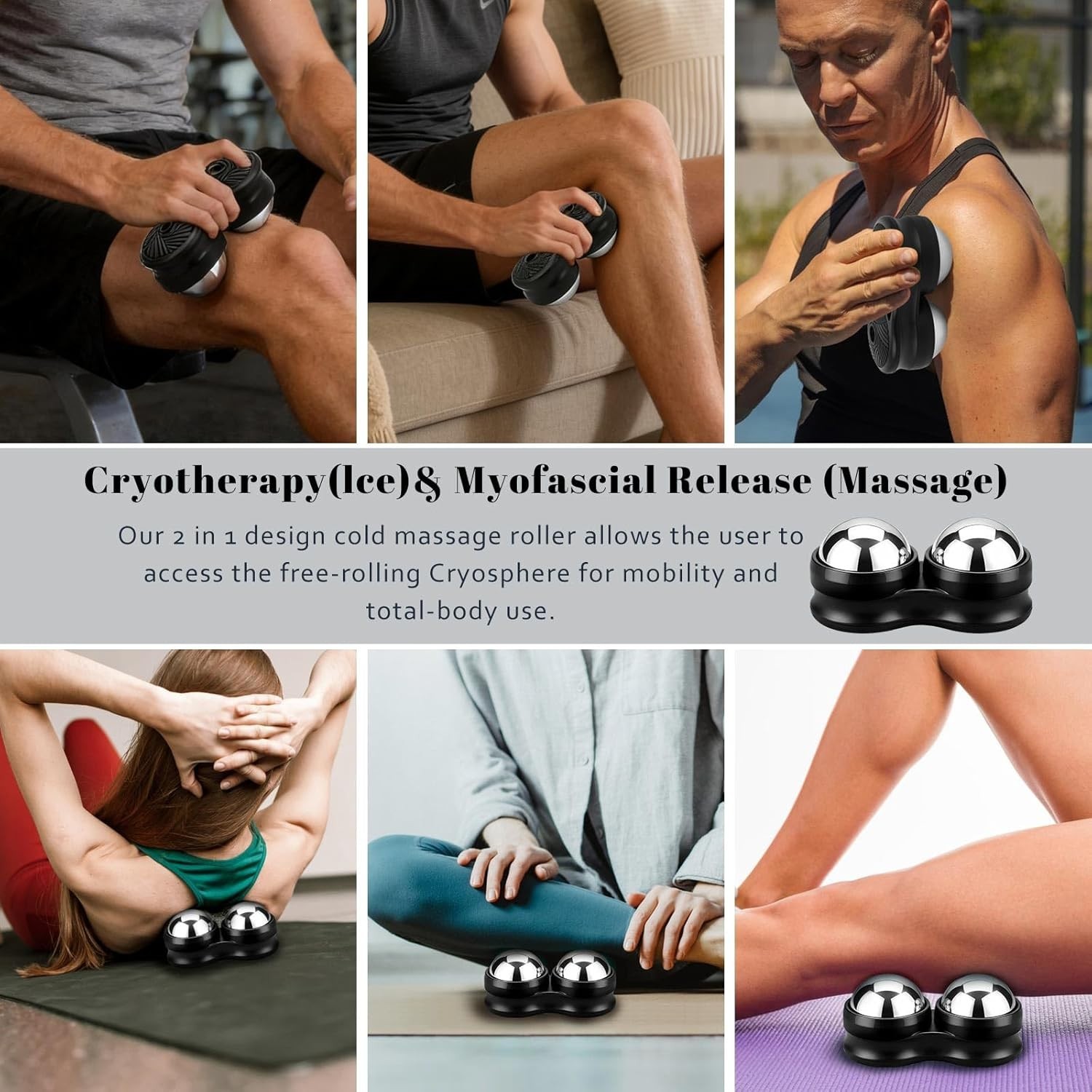 Stainless Steel Massage Roller Double Ball – Ice Therapy Muscle Pain Relief, Sor
