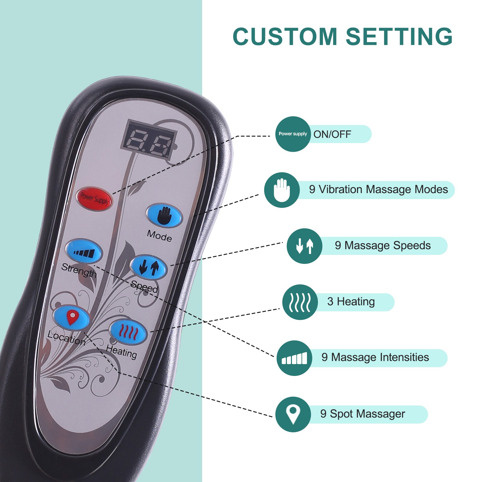 9 Modes Seat Chair Massager Pad Car Seat Cushion Back Massager with Heat Plush