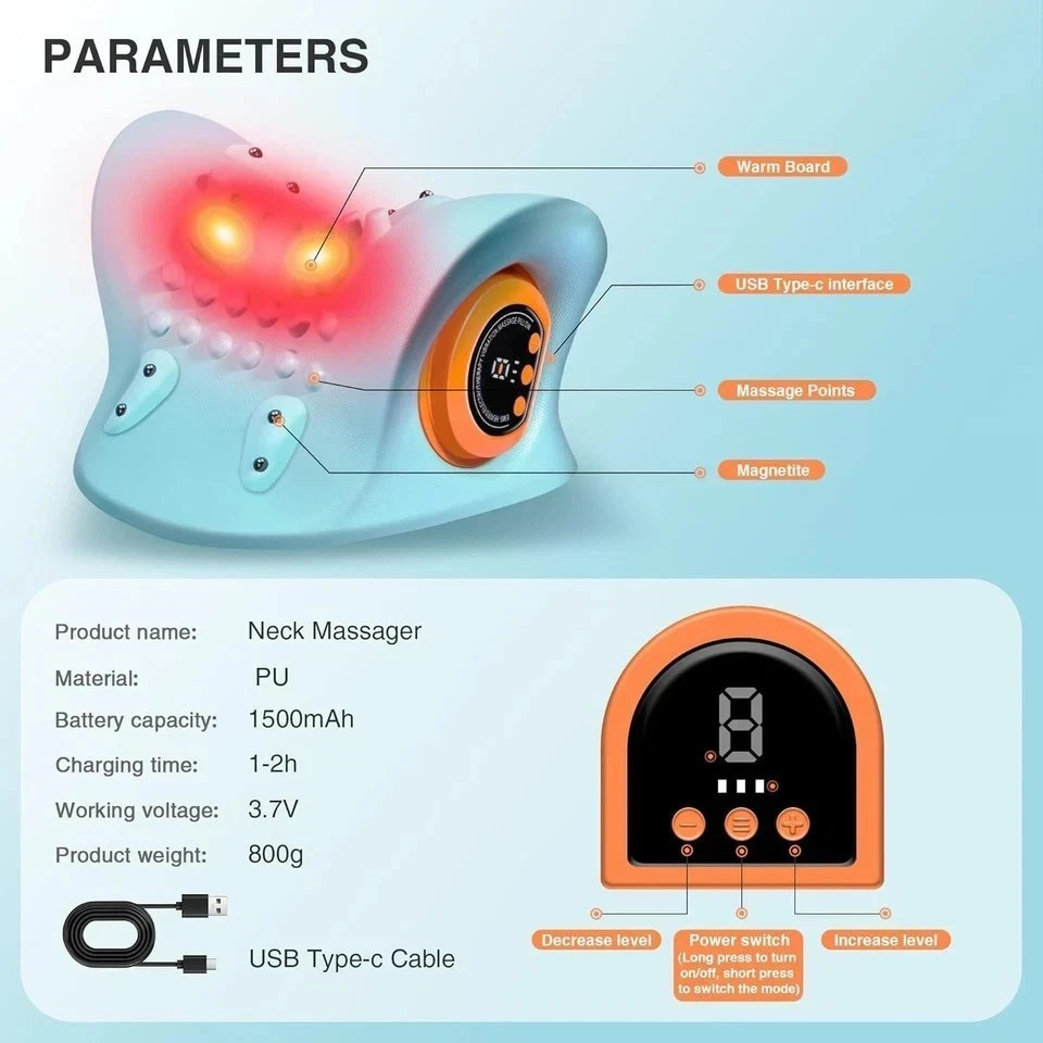 Hugterra Neck Massager 2025, Neck and Shoulder Relaxer with Heat, 3 Modes, Porta