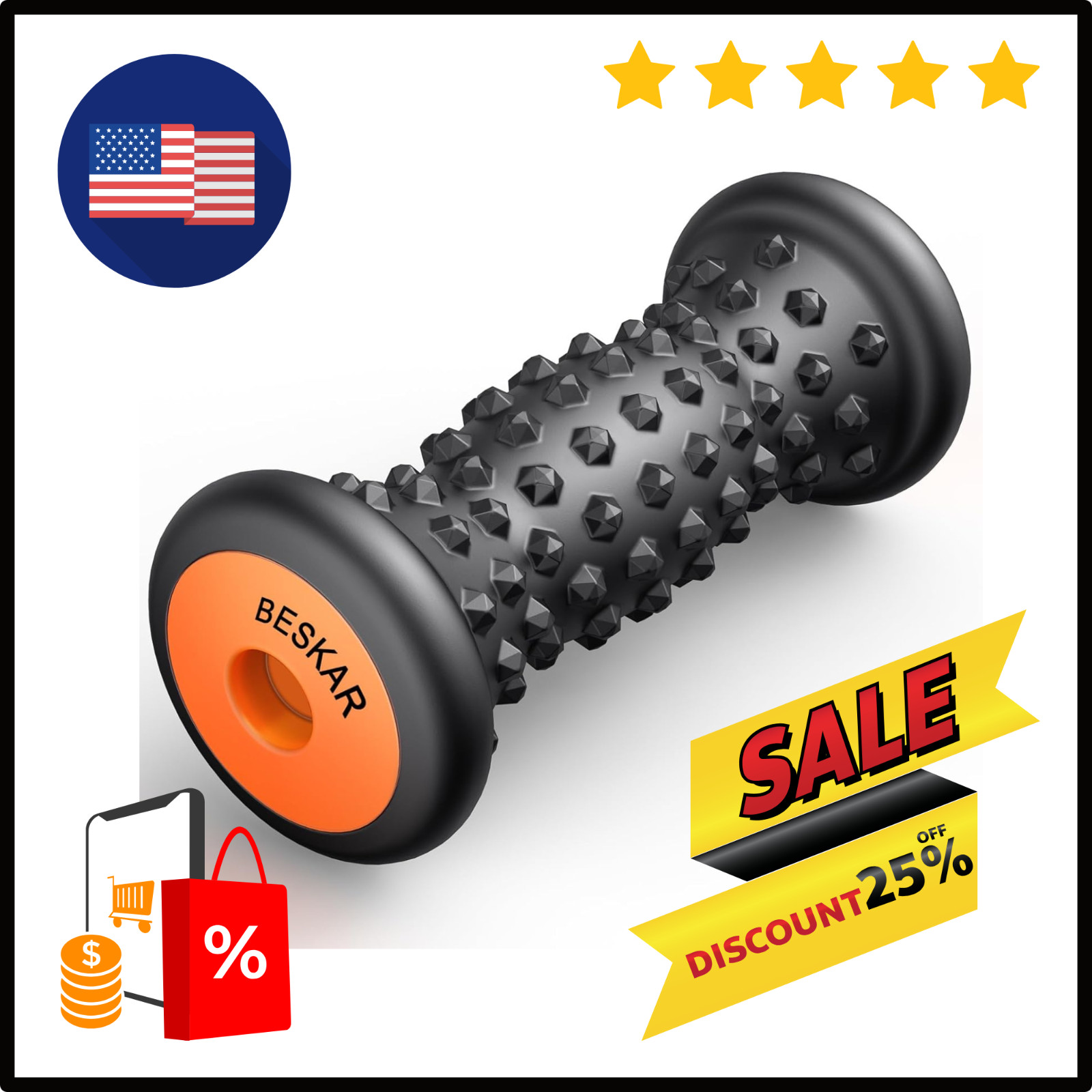 BESKAR Foot Massager Roller for Plantar Fasciitis Relief, Portable, Deep Tissue