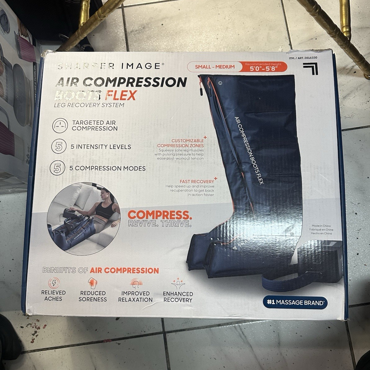 Sharper Image Air Compression Boots Flex Circulation Massager Legs/Foot Blue
