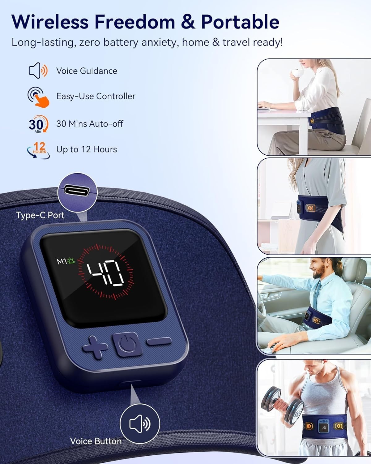 68″ Cordless Heating Pad for Back Pain Relief with 5 Heat & 6 Vibration, Lower B