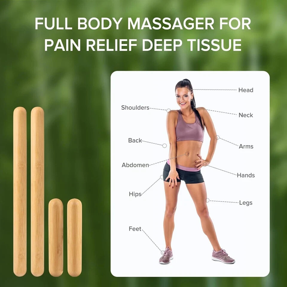 4PCS Solid Bamboo Massage Sticks 100% Bamboo Massage Tools Guasha Bamboo Massage