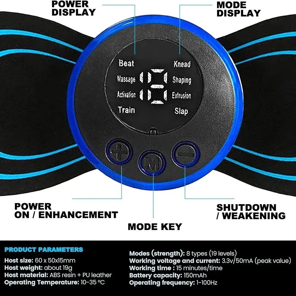 Electric EMS Neck Massager Portable Cervical Pain Relief Gel Pad Stimulator