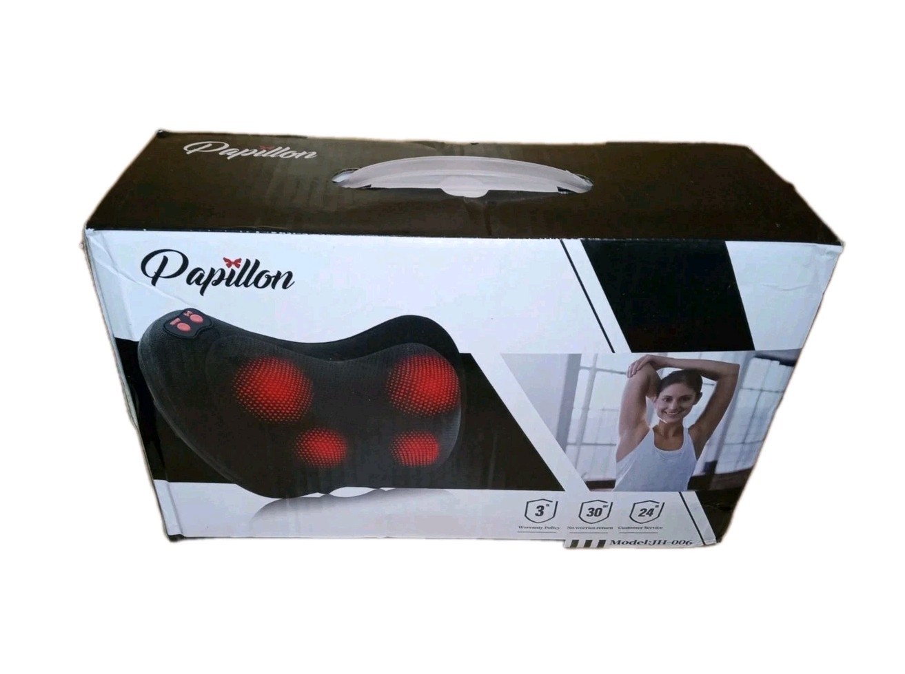 Papillon Shiatsu Massage Pillow Heated Neck Back Shoulder Cushion JH-006 Pro