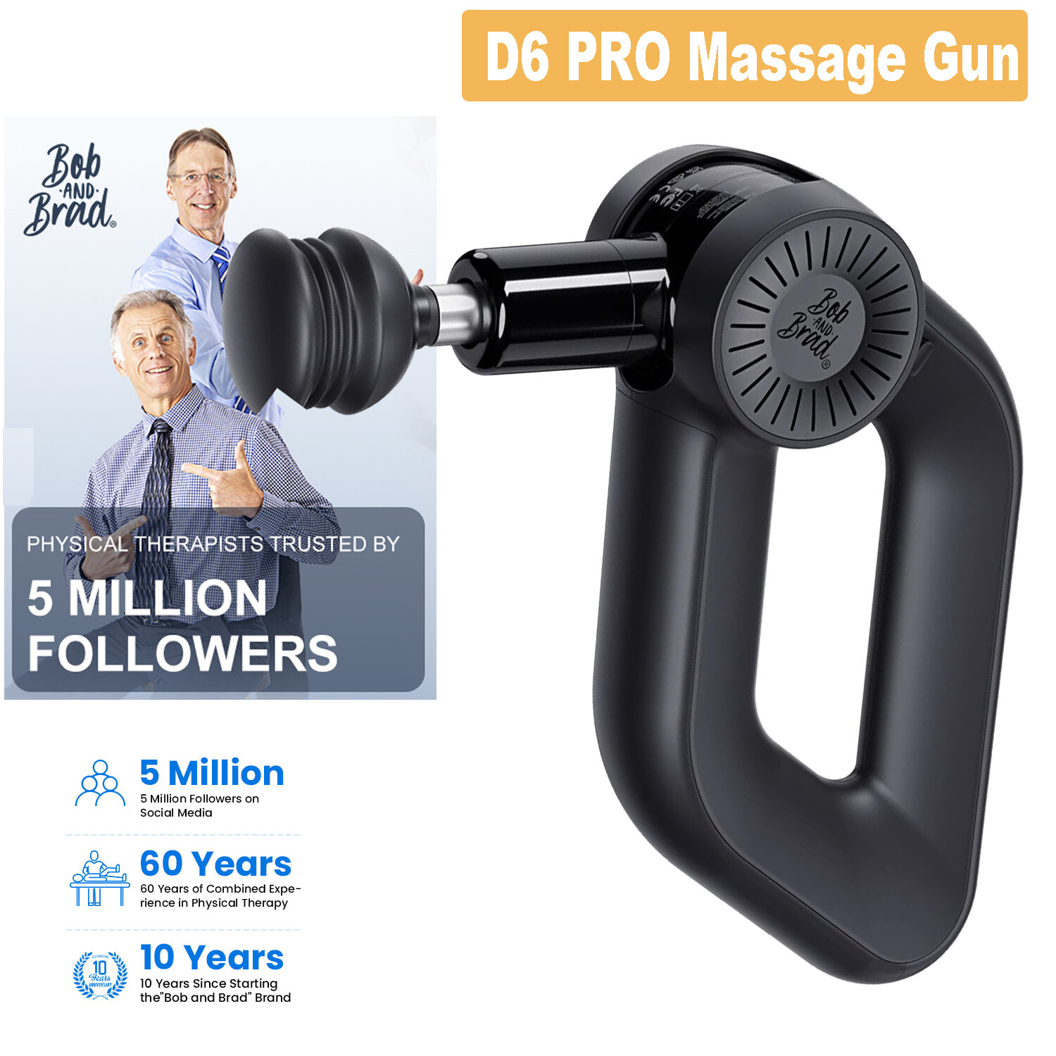 D6 Pro Massage Gun 16mm Deep Muscle Treatment For Athletes Relax BOB AND BRAD