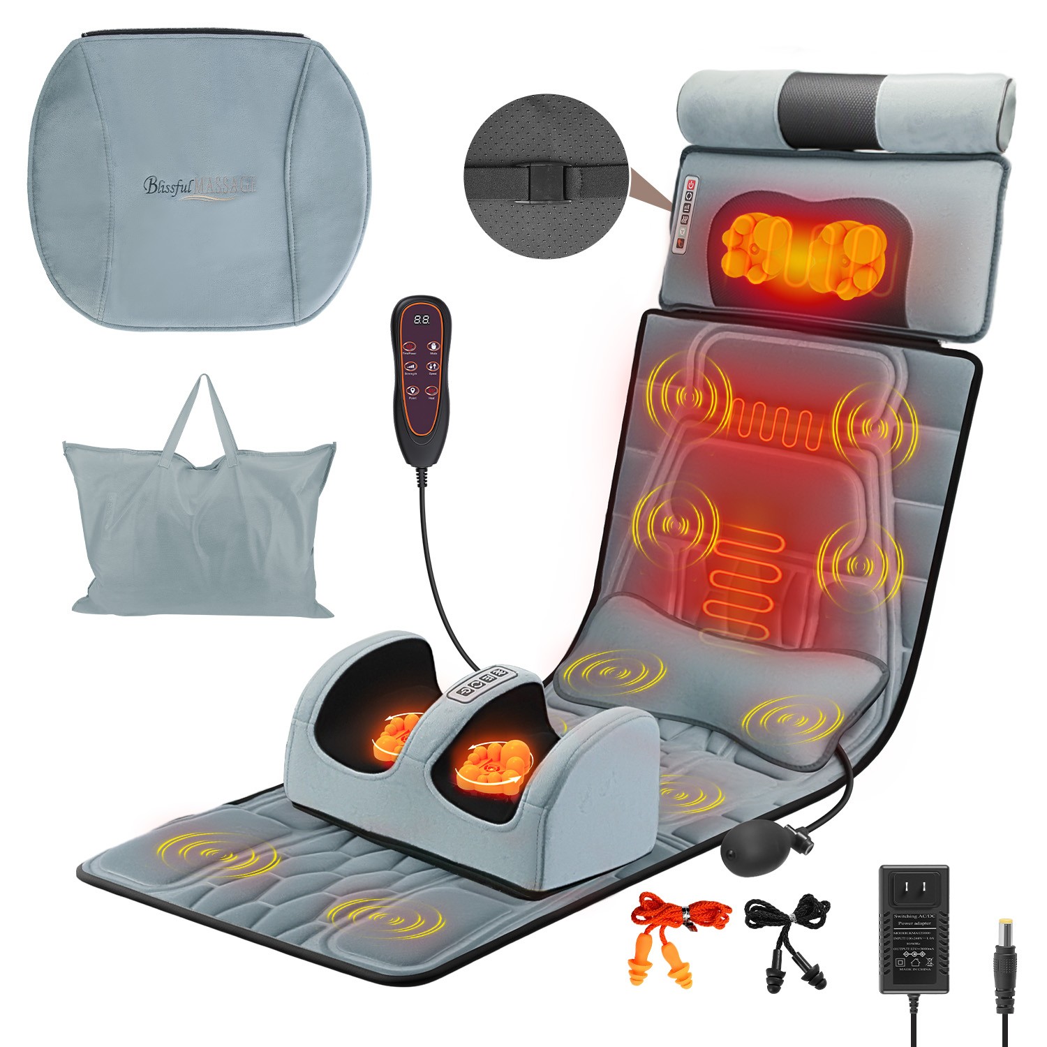 Full Body Massage Mat w/ Heating Timer & Inflatable Lumbar Pillow Stress Relief