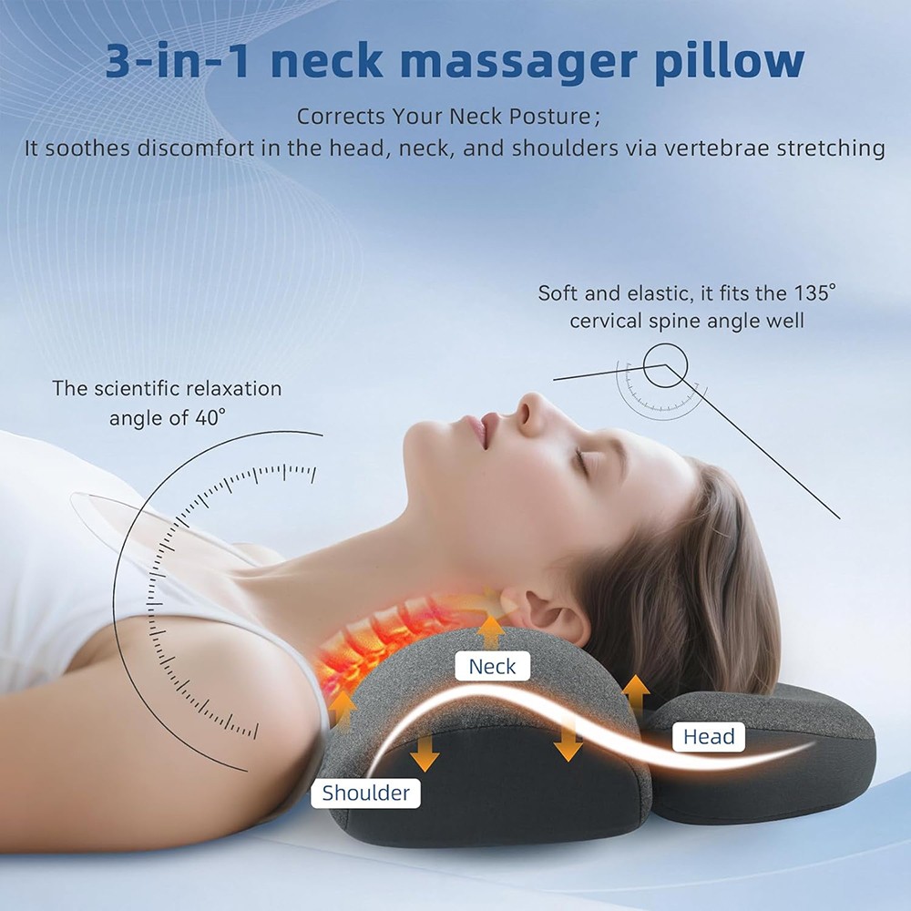 3 in 1 Electric Neck Massager Pillow, Thera Pillow Traction Massager with Heat