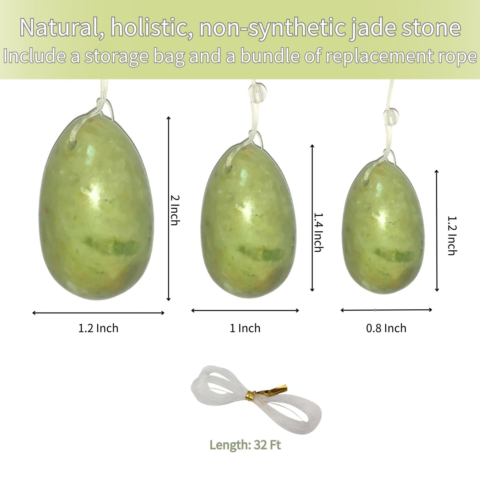 THINNGEN Yoni Eggs 3PCS Kegel Eggs, Ben Wa Balls for Women, Jade Green