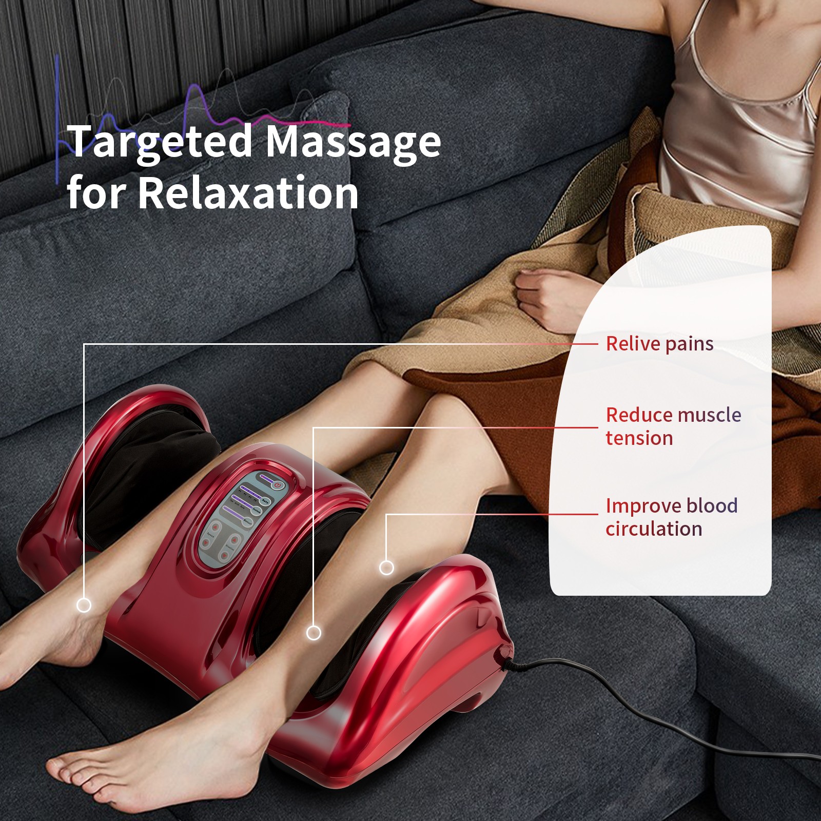 Shiatsu Foot Massager Kneading and Rolling Leg Ankle w/Remote Red