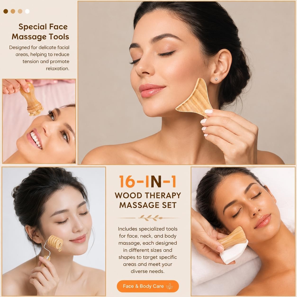 16Pcs Wood Therapy Massage Tools Set, Gua Sha & Body Sculpting Kit, Lymphatic Dr