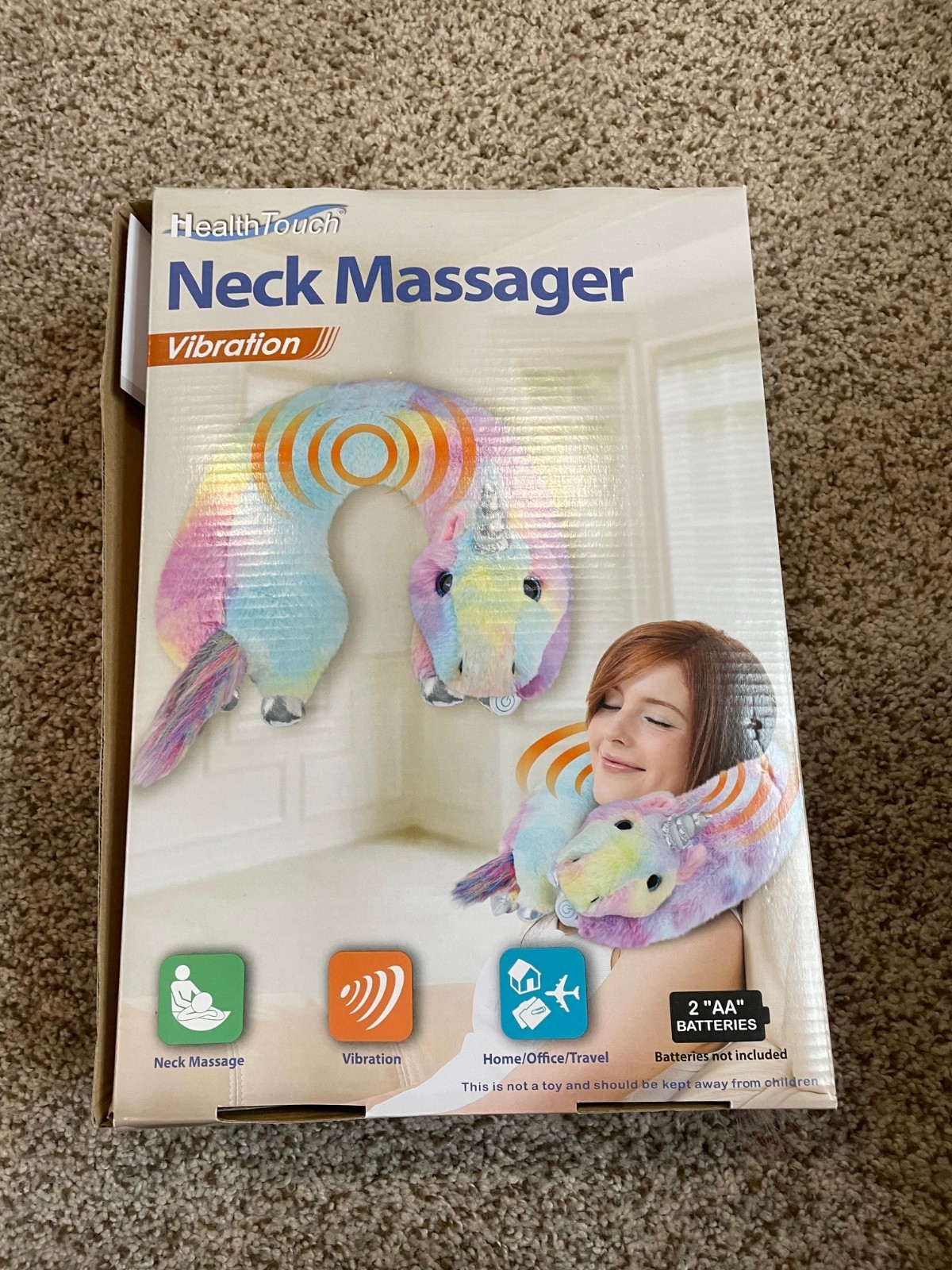 Health Touch UNICORN Plush Neck Massager Vibration, Brand new in Box, Multicolor