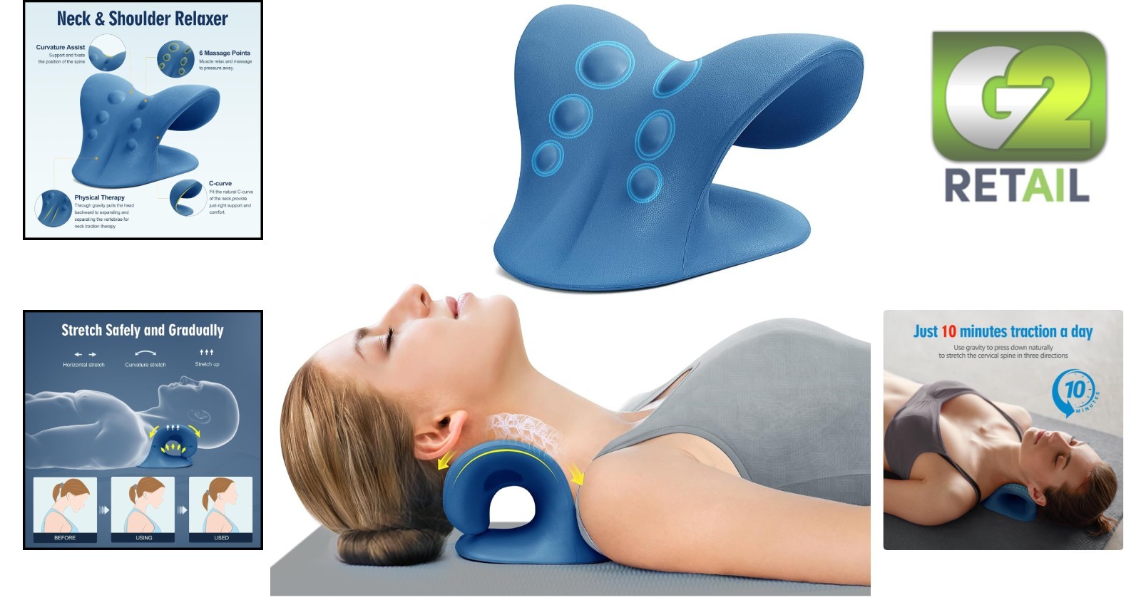 Lightweight Neck Stretcher for Pain Relief – Dark Blue Cervical Traction Pillow