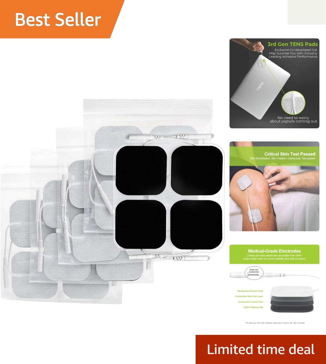 Skin-Friendly TENS Unit Pads with Superior Adhesive – 20-Pack for Electrotherapy