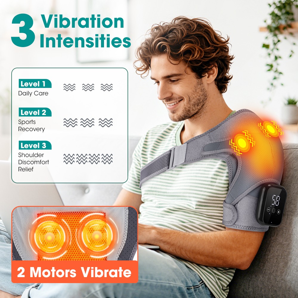 Electric Shoulder Massager Heated Shoulder Brace with Vibration for Pain Relief