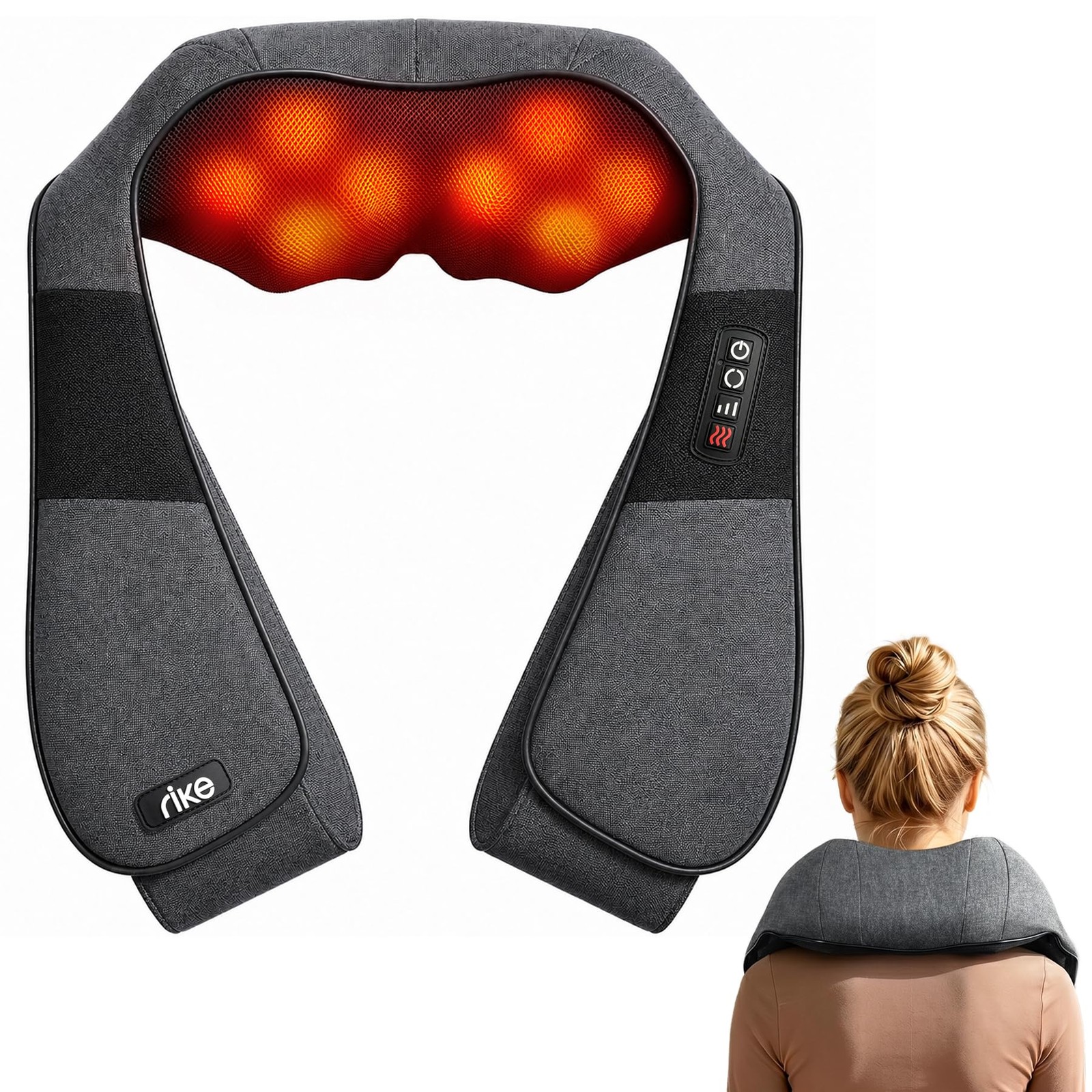 Shiatsu Neck Massager with Heat, Corded Linen Fabric Deep Tissue Back Massage…