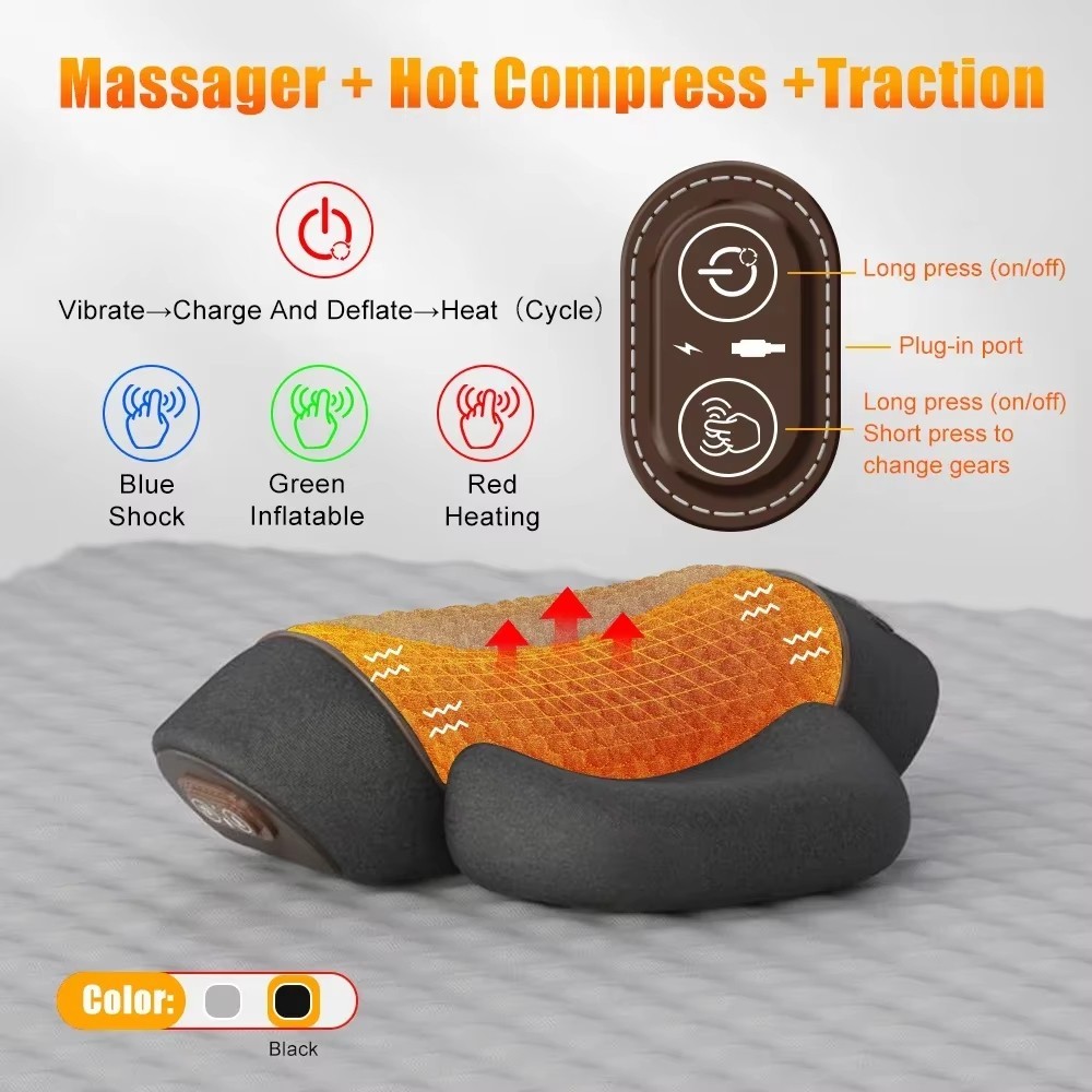 3-In-1 Neck Massager Pillow With Vibration Heating Traction Therapy Pain Relief