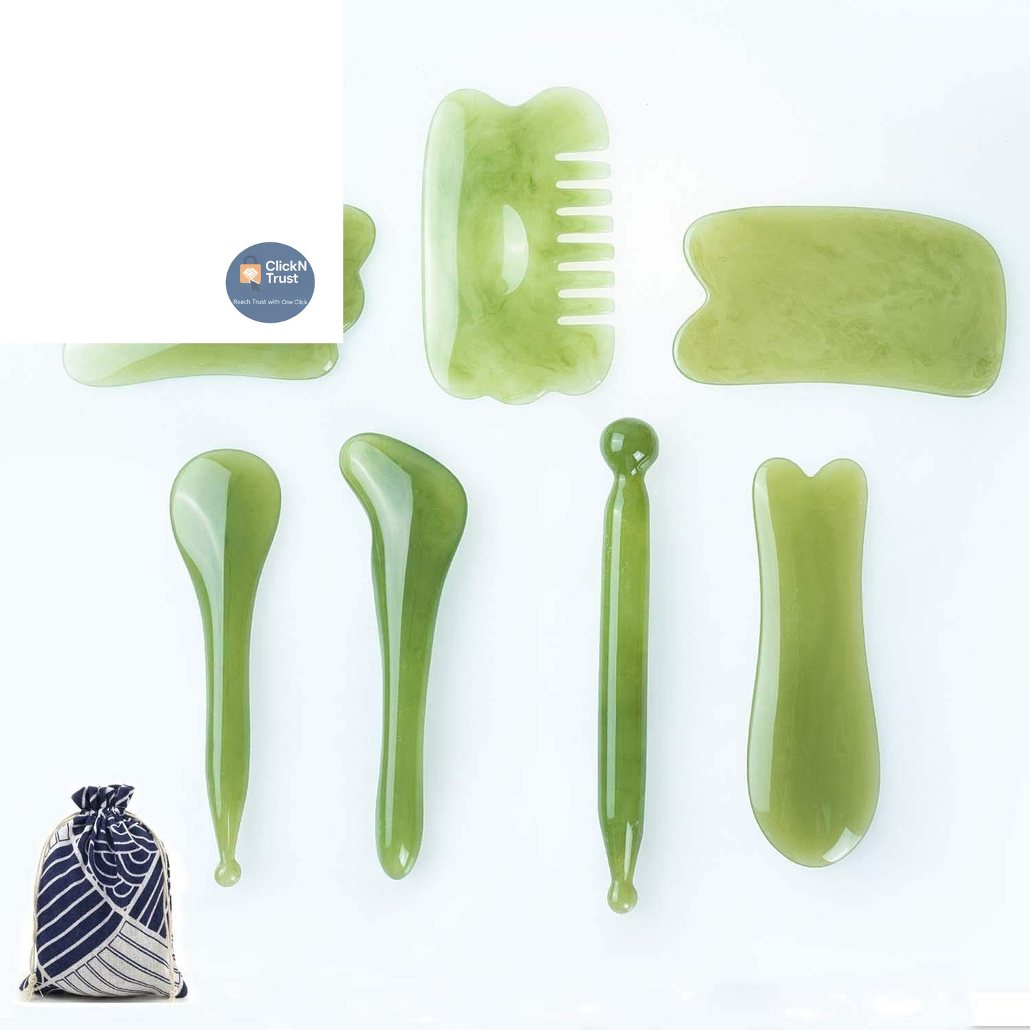 YUYONGTANG 7 Pieces Gua Sha Scraping Massage Tool,Natural 7 Piece Set, Green