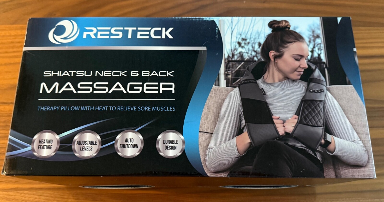 Resteck Black Gray Adjustable Levels Shiatsu Neck Back Massager New – Open Box