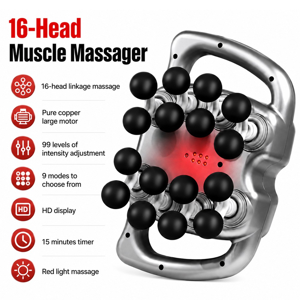 Massage Gun 16 Heads High Frequency Muscle Massager for Back Neck Shoulder Body