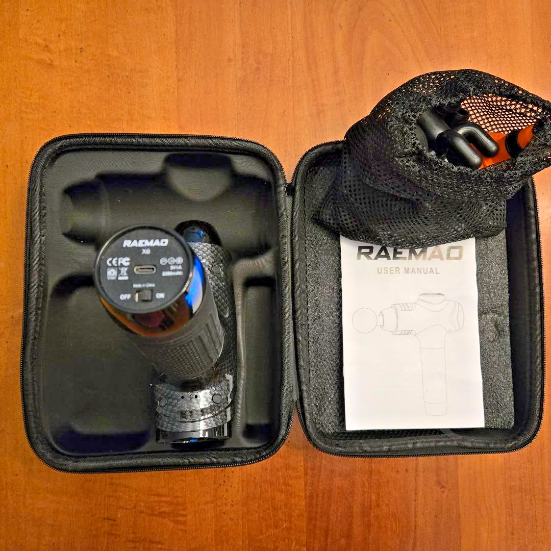 RAEMAO X6 10 speed Massage Gun w/ALL ACCESSORIES & CASE USB CHARGE USED TWICE!!