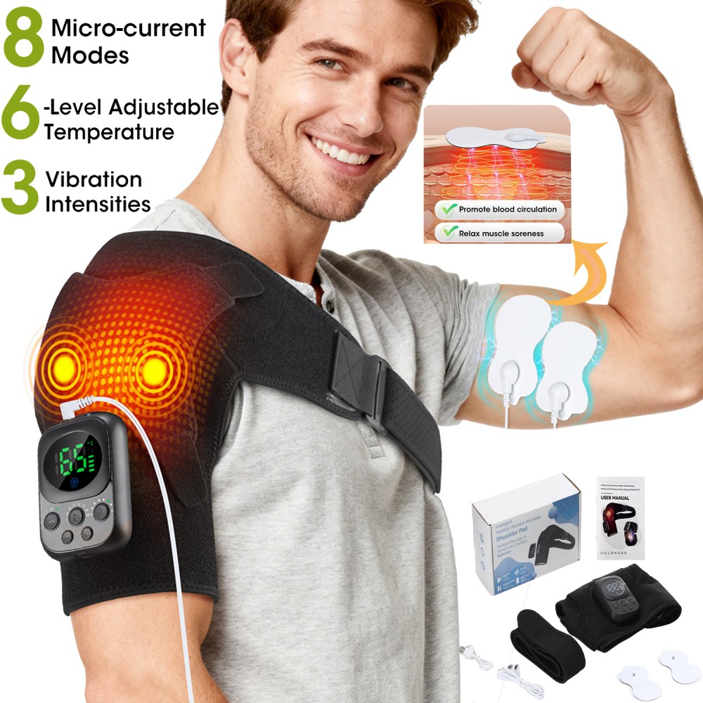 Electric Hot Compress Shoulder Massager Brace 3 Levels Vibration Relax Muscles