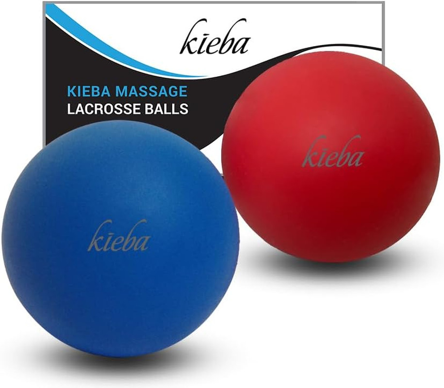 Set de dos pelotas de masaje para yoga y nudos musculares color azul y rojo si